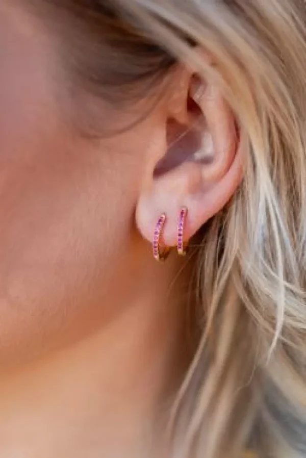 Crisafi Gioielli Cerchietti Micro Zirconati Fucsia> Orecchini