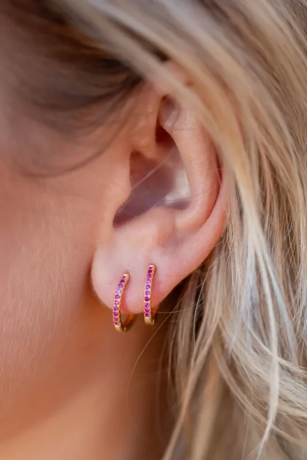 Crisafi Gioielli Cerchietti Micro Zirconati Fucsia> Orecchini